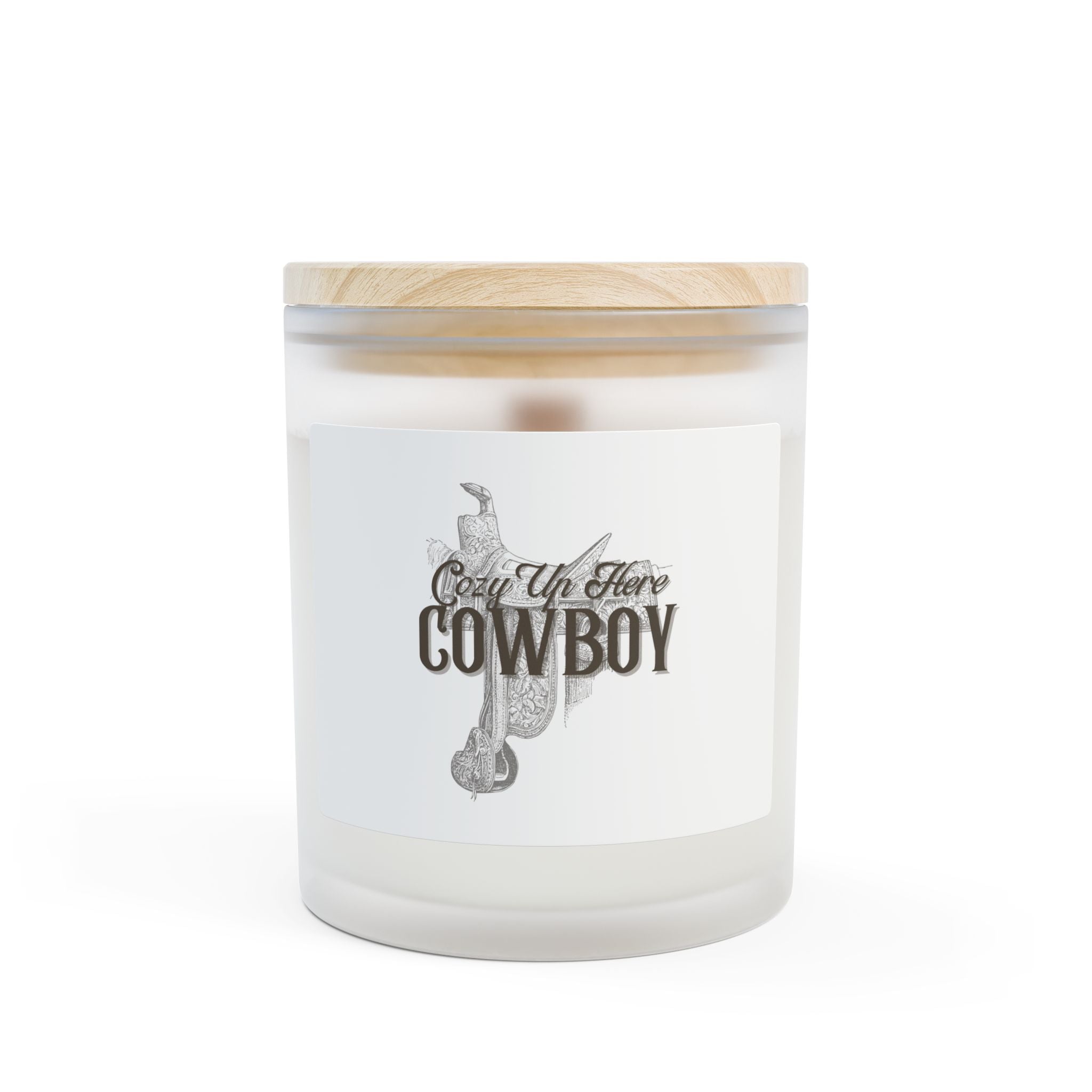 Cozy Up Here Cowboy Frosted Glass Candle, 11oz, Oakmoss & Amber